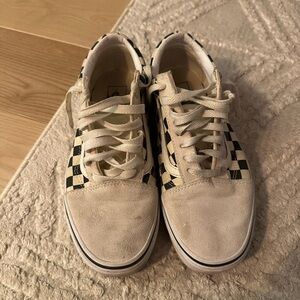 Vans Suede Checkerboard Stripe Sneakers - Cream and Black